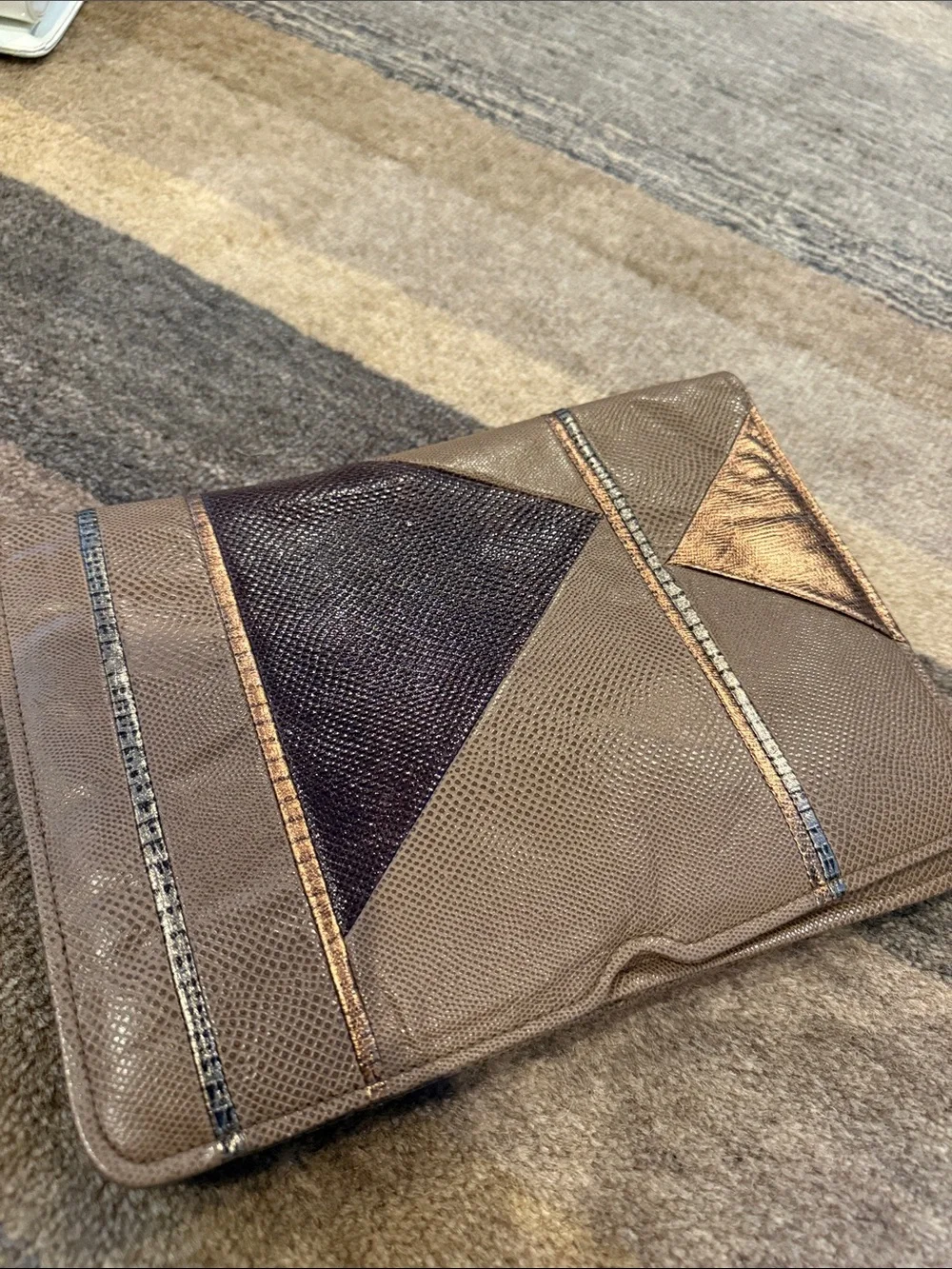 Lacosta Taupe and Bronze Patchwork Leather Clutch